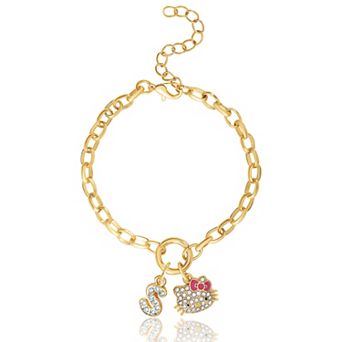 Hello Kitty Initial Crystal Charm Bracelet, Gold‑Tone, Adjustable