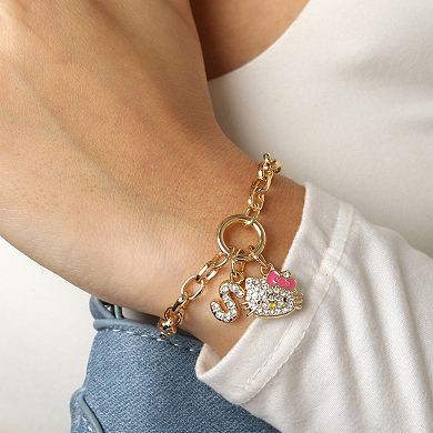 Hello Kitty Initial Crystal Charm Bracelet, Gold‑Tone, Adjustable