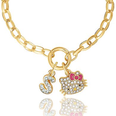 Hello Kitty Initial Crystal Charm Bracelet, Gold‑Tone, Adjustable