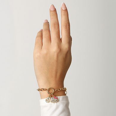 Hello Kitty Initial Crystal Charm Bracelet, Gold‑Tone, Adjustable