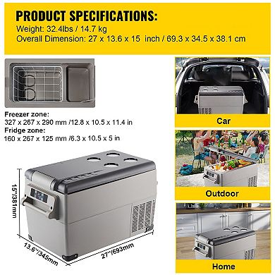 Portable Car Refrigerator Freezer with Compressor Cooling and Digital Display