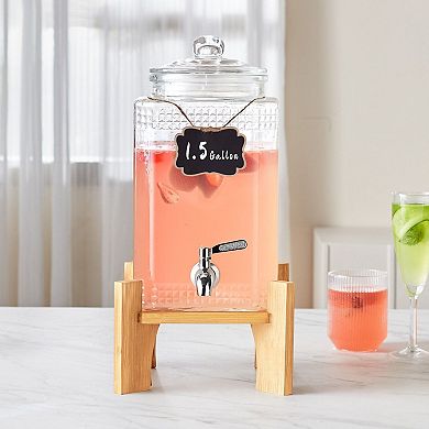 Clear Glass Beverage Dispenser, 1.5-Gallon Capacity for Lemonade, Iced Tea, and Punch