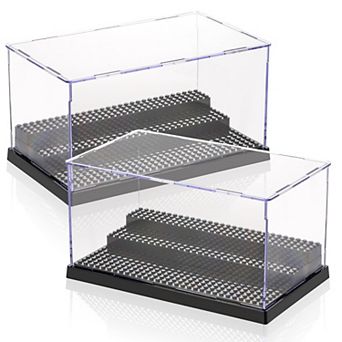 2-Pack Acrylic Display Case for Minifigures Action Figures with 3 Movable Steps: Dustproof, Clear