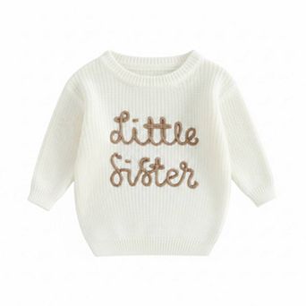 Girls' Letter Embroidery Knit Pullover Sweater