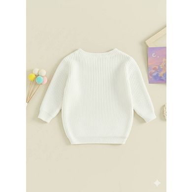 Girls' Letter Embroidery Knit Pullover Sweater