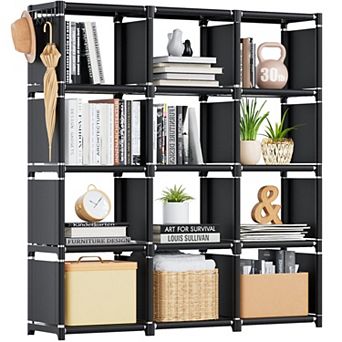 12 Cube Storage Organizer DIY Bookcase Metal Bookshelf for Bedroom, Living Room, Office, Closet