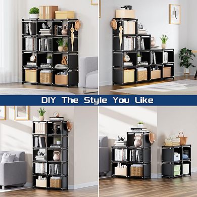 12 Cube Storage Organizer DIY Bookcase Metal Bookshelf for Bedroom, Living Room, Office, Closet