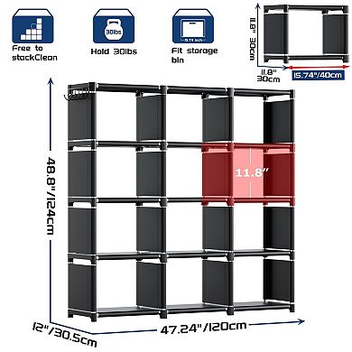 12 Cube Storage Organizer DIY Bookcase Metal Bookshelf for Bedroom, Living Room, Office, Closet