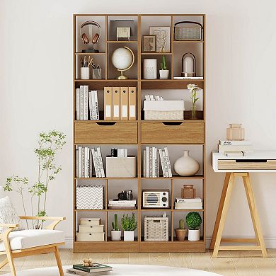 Costway 71” Bookcase with Drawer 10 Open Cubes Anti-toppling Kits for Living Room Study