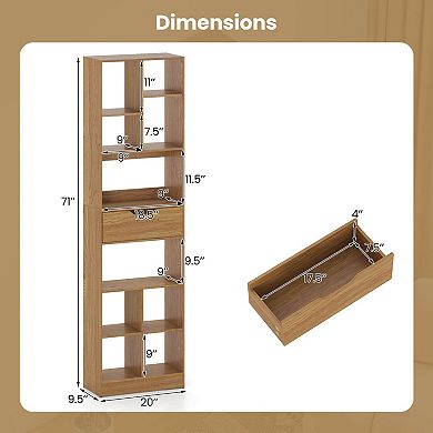 Costway 71” Bookcase with Drawer 10 Open Cubes Anti-toppling Kits for Living Room Study