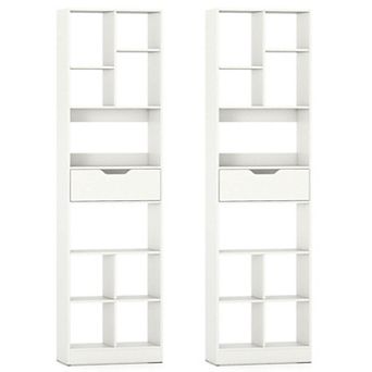 Costway 71” Bookcase with Drawer 10 Open Cubes Anti-toppling Kits for Living Room Study
