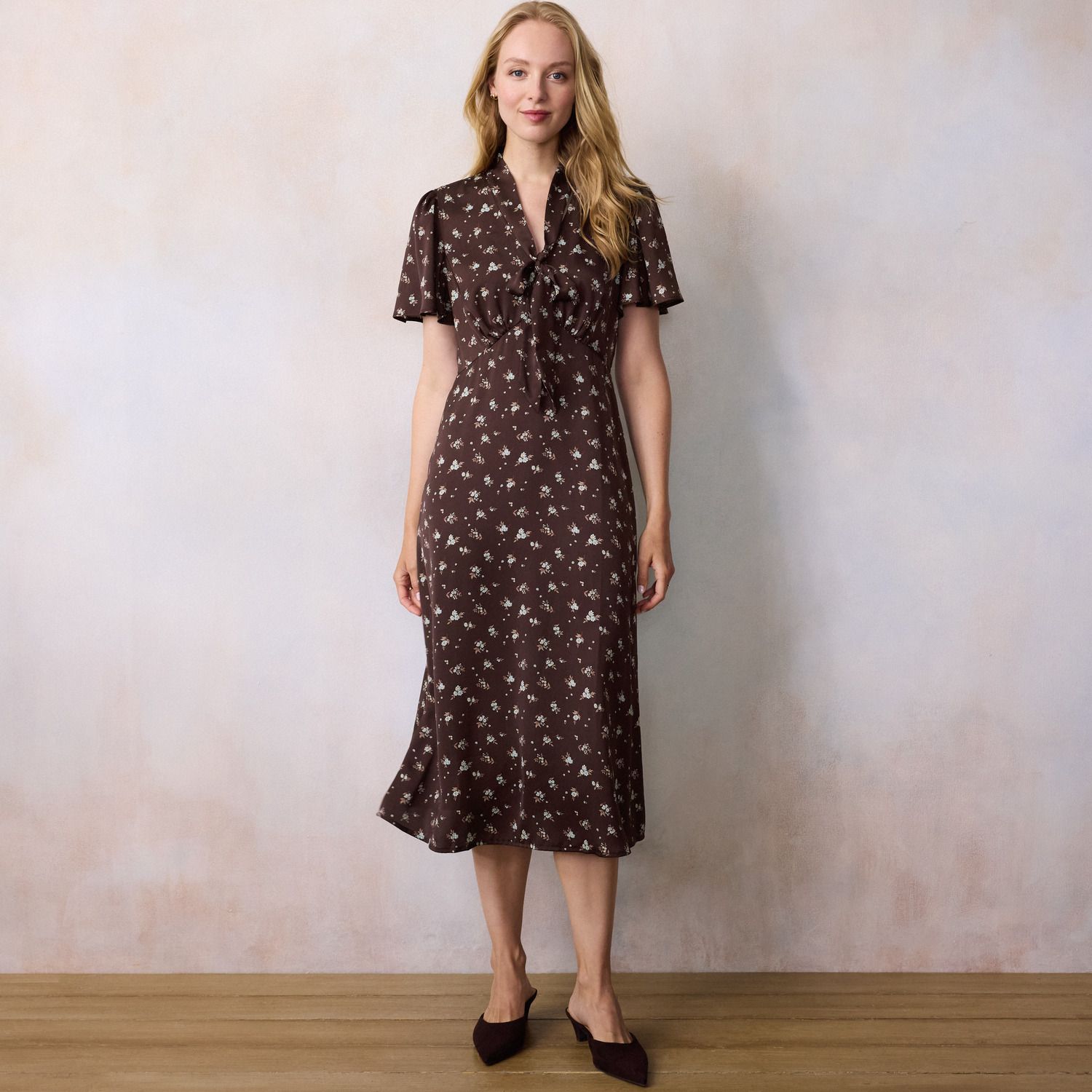 Женское платье LC Lauren Conrad Short Sleeve A-Line Midi