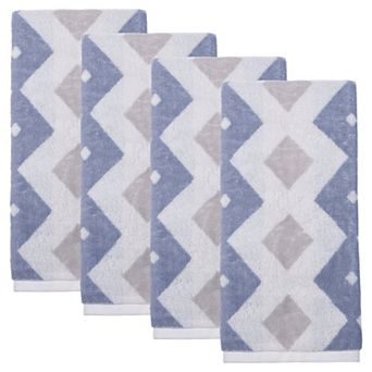 Geometric Rhombus Cotton Hand Towel, Soft Color Block Jacquard Hand Towels for Bathroom 13" x 28"