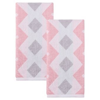Geometric Rhombus Cotton Hand Towel, Soft Color Block Jacquard Hand Towels for Bathroom 13" x 28"