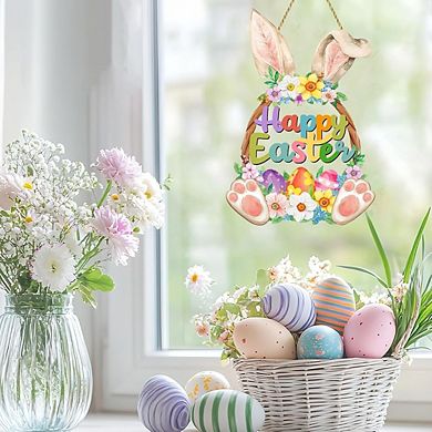 Easter Bunny Door Sign Wooden, Bunny & Egg Spring Decor, Easy to Hang