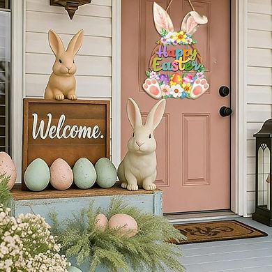 Easter Bunny Door Sign Wooden, Bunny & Egg Spring Decor, Easy to Hang