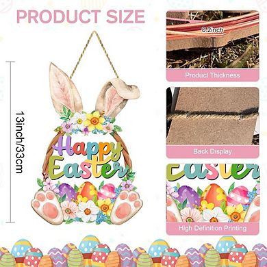 Easter Bunny Door Sign Wooden, Bunny & Egg Spring Decor, Easy to Hang