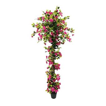 Bougainvillea Artificial Tree with Flowers Leaves in Pot Lightweight Realistic Faux Tree Home Decor