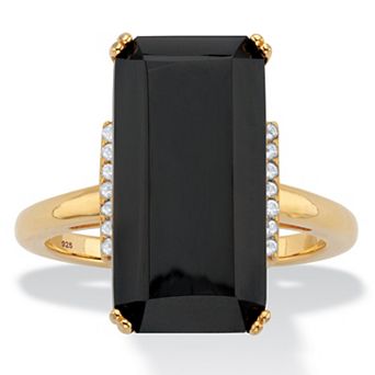 .14 ct w. Emerald Cut Black Onyx & White Topaz 18k Gold-Plated Silver Ring