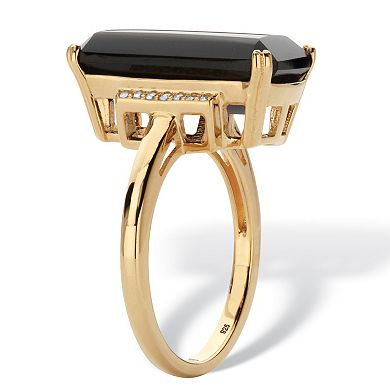 .14 Cttw. Emerald Cut Black Onyx & White Topaz 18k Gold-Plated Silver Ring