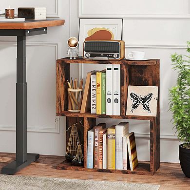 Costway 3-Tier Bookshelf Geometric Bookcase Side Table with Open Storage Display Shelf