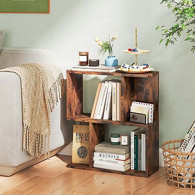 Costway 3-Tier Bookshelf Geometric Bookcase Side Table with Open Storage Display Shelf
