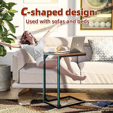 C Shaped End Table TV Tray Table with Living Room
