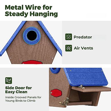 Recycled Plastic Birdhouse for Outdoors: Hanging Nesting Box with Predator Guard Air Vents