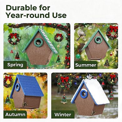 Recycled Plastic Birdhouse for Outdoors: Hanging Nesting Box with Predator Guard Air Vents