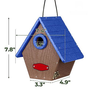 Recycled Plastic Birdhouse for Outdoors: Hanging Nesting Box with Predator Guard Air Vents
