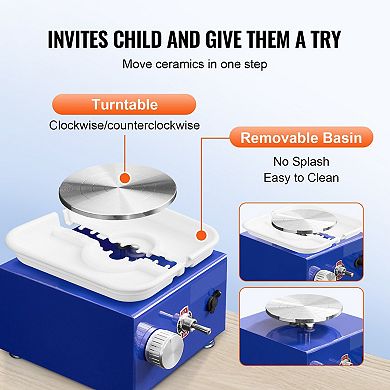 Compact Tabletop Pottery Wheel for Home or Classroom Use with Detachable Water Basin