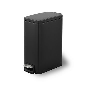 Slim Bathroom Trash Can with Lid, 1.6 Gallon Stainless Steel Small Garbage Can, Black