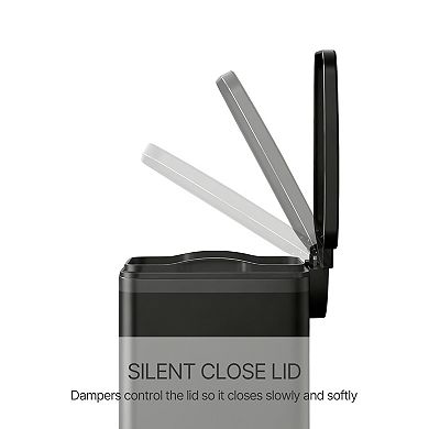 Slim Bathroom Trash Can with Lid, 1.6 Gallon Stainless Steel Small Garbage Can, Black