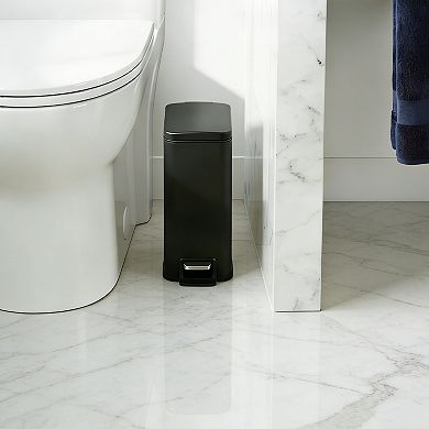 Slim Bathroom Trash Can with Lid, 1.6 Gallon Stainless Steel Small Garbage Can, Black