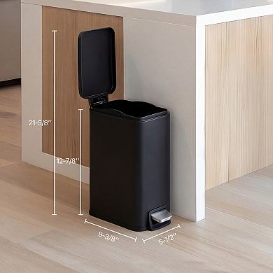 Slim Bathroom Trash Can with Lid, 1.6 Gallon Stainless Steel Small Garbage Can, Black