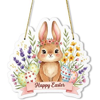 Happy Easter Bunny Wreath Wooden Hanging Door Decor Reusable