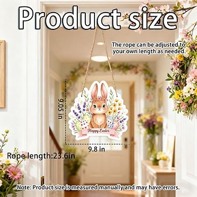 Happy Easter Bunny Wreath Wooden Hanging Door Decor Reusable