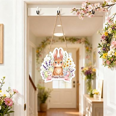 Happy Easter Bunny Wreath Wooden Hanging Door Decor Reusable