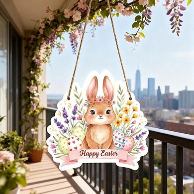 Happy Easter Bunny Wreath Wooden Hanging Door Decor Reusable