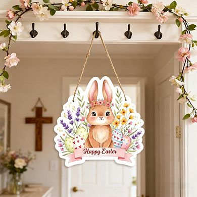 Happy Easter Bunny Wreath Wooden Hanging Door Decor Reusable
