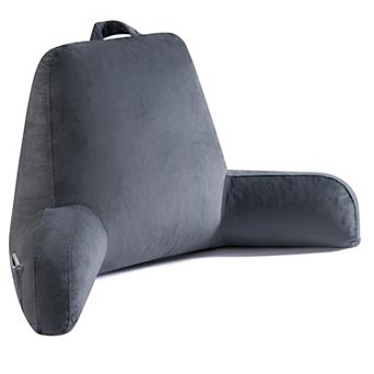 Adult Grey Washable Shredded Memory Foam Reading Pillow with Extendable Arms and Pockets