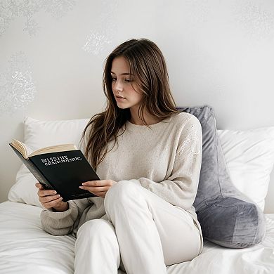 Adult Grey Washable Shredded Memory Foam Reading Pillow with Extendable Arms and Pockets
