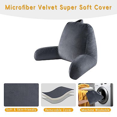 Adult Grey Washable Shredded Memory Foam Reading Pillow with Extendable Arms and Pockets