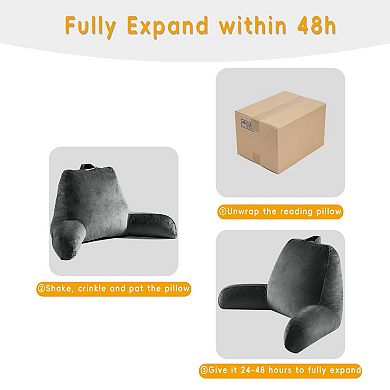 Adult Grey Washable Shredded Memory Foam Reading Pillow with Extendable Arms and Pockets