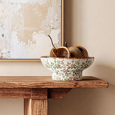 Handcrafted 10" Ceramic Key Bowl with Country Vine Design for Entryway or Kitchen Centerpiece