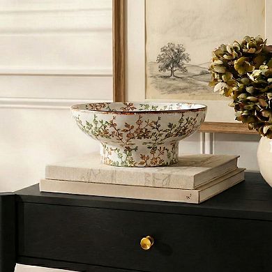 Handcrafted 10" Ceramic Key Bowl with Country Vine Design for Entryway or Kitchen Centerpiece