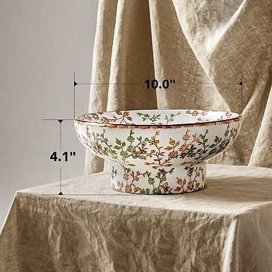 Handcrafted 10" Ceramic Key Bowl with Country Vine Design for Entryway or Kitchen Centerpiece