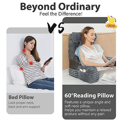 22" XL Bed Sitting Pillow with Built-in Arms for Reading, Watching TV, Gaming, and Relaxing