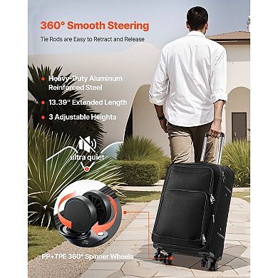Softside 24-Inch Checked Luggage with Zip Expansion, Smooth Wheels, and Mesh Organizer Bag, Black