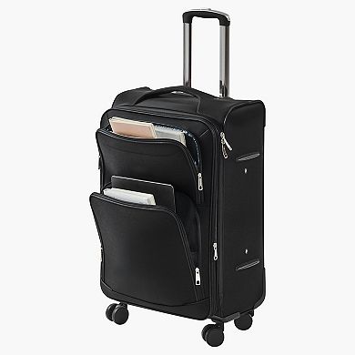 Softside 24-Inch Checked Luggage with Zip Expansion, Smooth Wheels, and Mesh Organizer Bag, Black